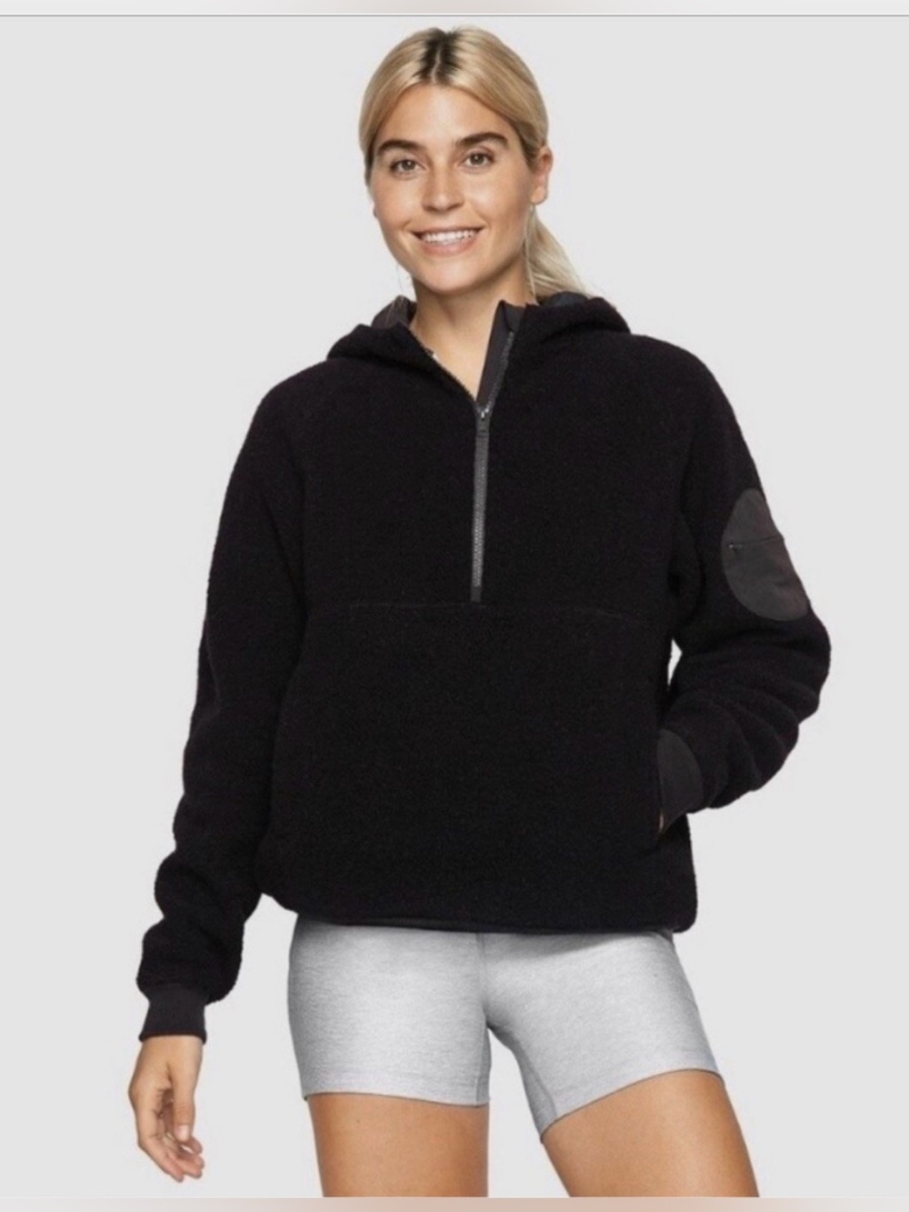 Outdoor Voices MegaFleece Half-Zip Hoodie in Black, Size Small